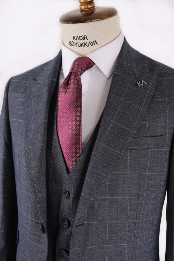 Men's Suit, Elegance Navy 65% Polyester 33% Viscose Slim Fit Suit with Vest