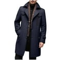 thumbnail image 1 of Men's Suit Jacket Solid Color Lapel Pockets Long Sleeve Woollen Cloth Cardigan Coat for Winter Navy XL, 1 of 8