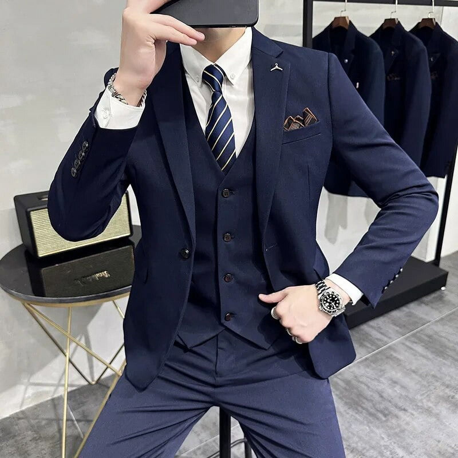 Men's Suit Jacket Vest Pants Fashion Boutique Plaid Casual Business ...