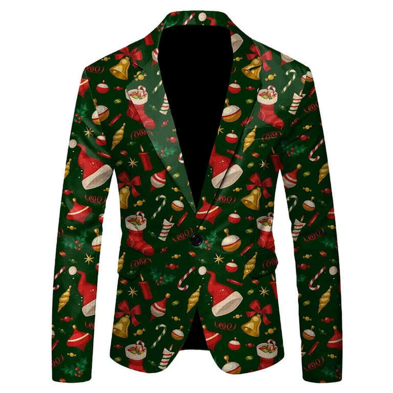 Men s Suit Jackets Men s Autumn And Winter 3D Fun Printed Suit Jacket Christmas Men s Casual Suit Jacket Walmart
