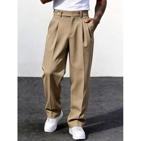 Men's Suit Pants Business Casual Versatile Trousers Waist Buckle Detail Formal Old Money Style Daily Wear