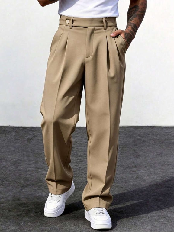 Men's Suit Pants Business Casual Versatile Trousers Waist Buckle Detail Formal Old Money Style Daily Wear