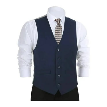 Men's Suit Separate Vest V-neck Adjustable Strap 5Button 2Pockets 201-19 Navy