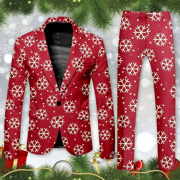 Men's Suit Set Christmas Themed Long Sleeved Casual Style Skinny Slim Fit Rose Floral for Slim Men or Boys