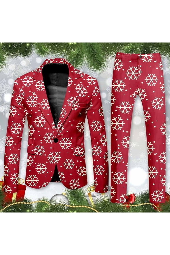 Men's Suit Set Christmas Themed Long Sleeved Casual Style Skinny Slim Fit Rose Floral for Slim Men or Boys