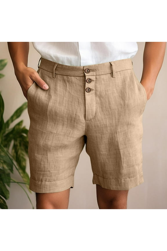 Men's Suit Shorts Men's and Big Men's Stretch Twill Flat Front Button Zipper Casual Commuter Shorts with Pocket,Khaki,L