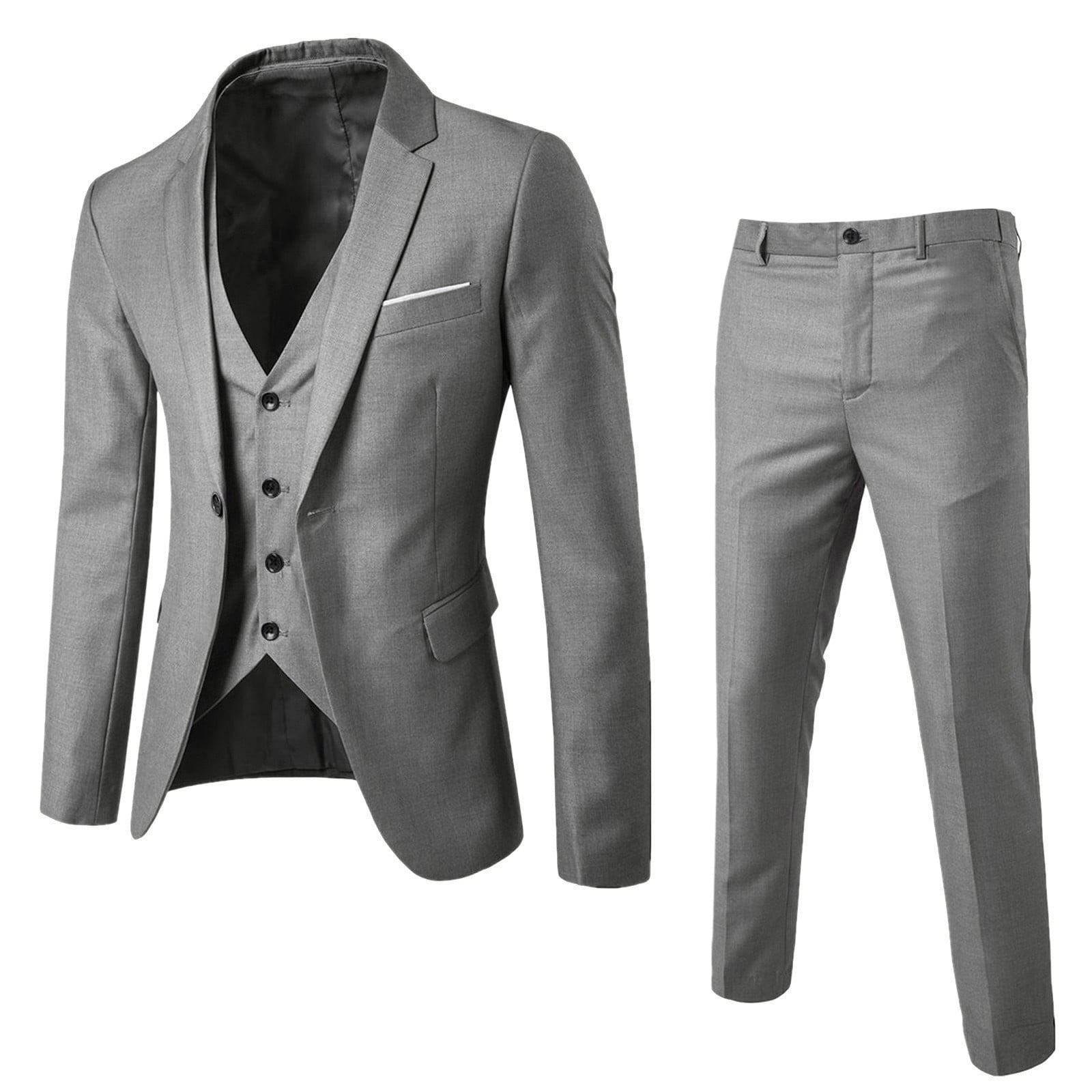Men’s Suit Slim 3 Piece Suit Business Solid Color Wedding Party Jacket