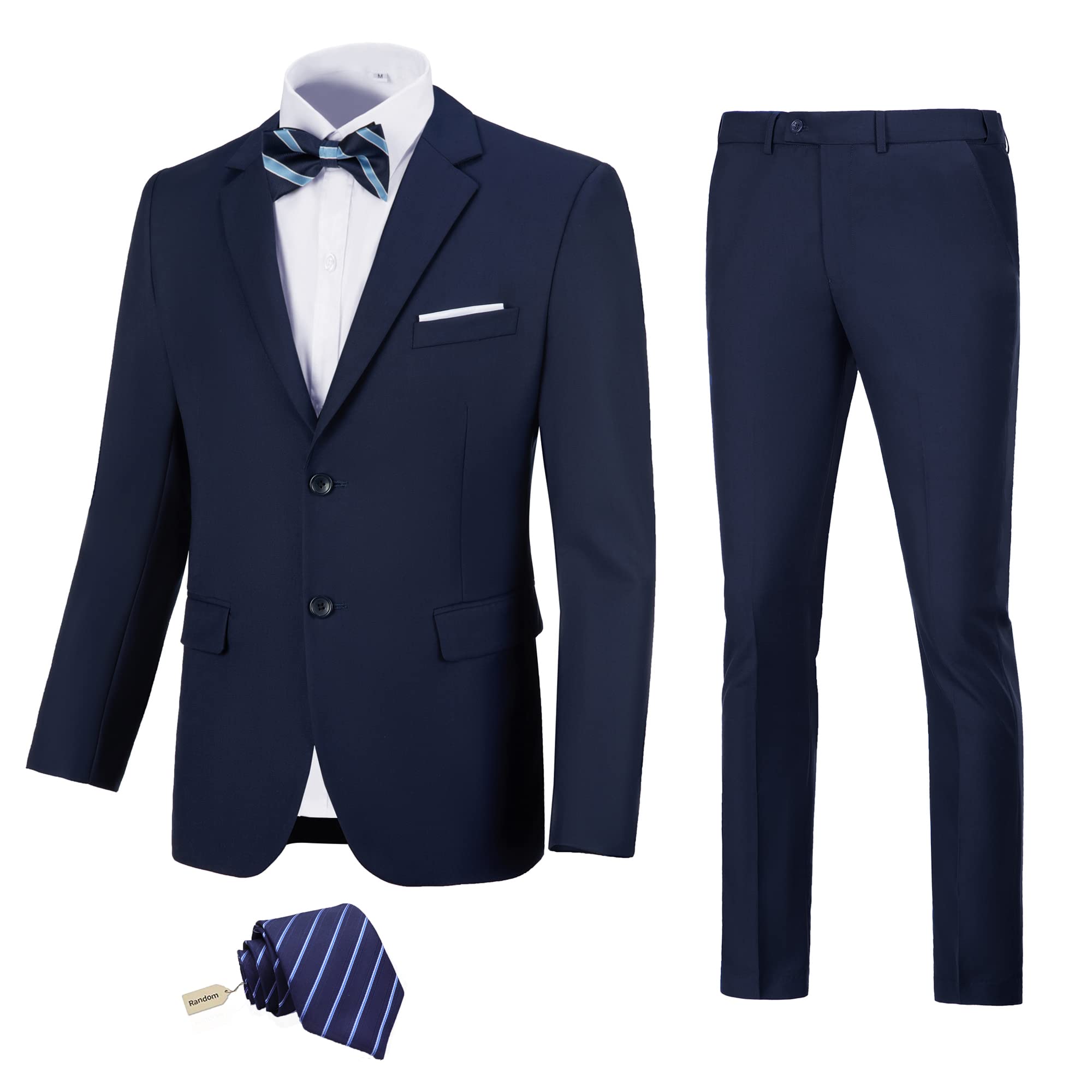 Men's Suit Slim Fit, 2 Piece Navy Blue Suits for Men, Solid Jacket