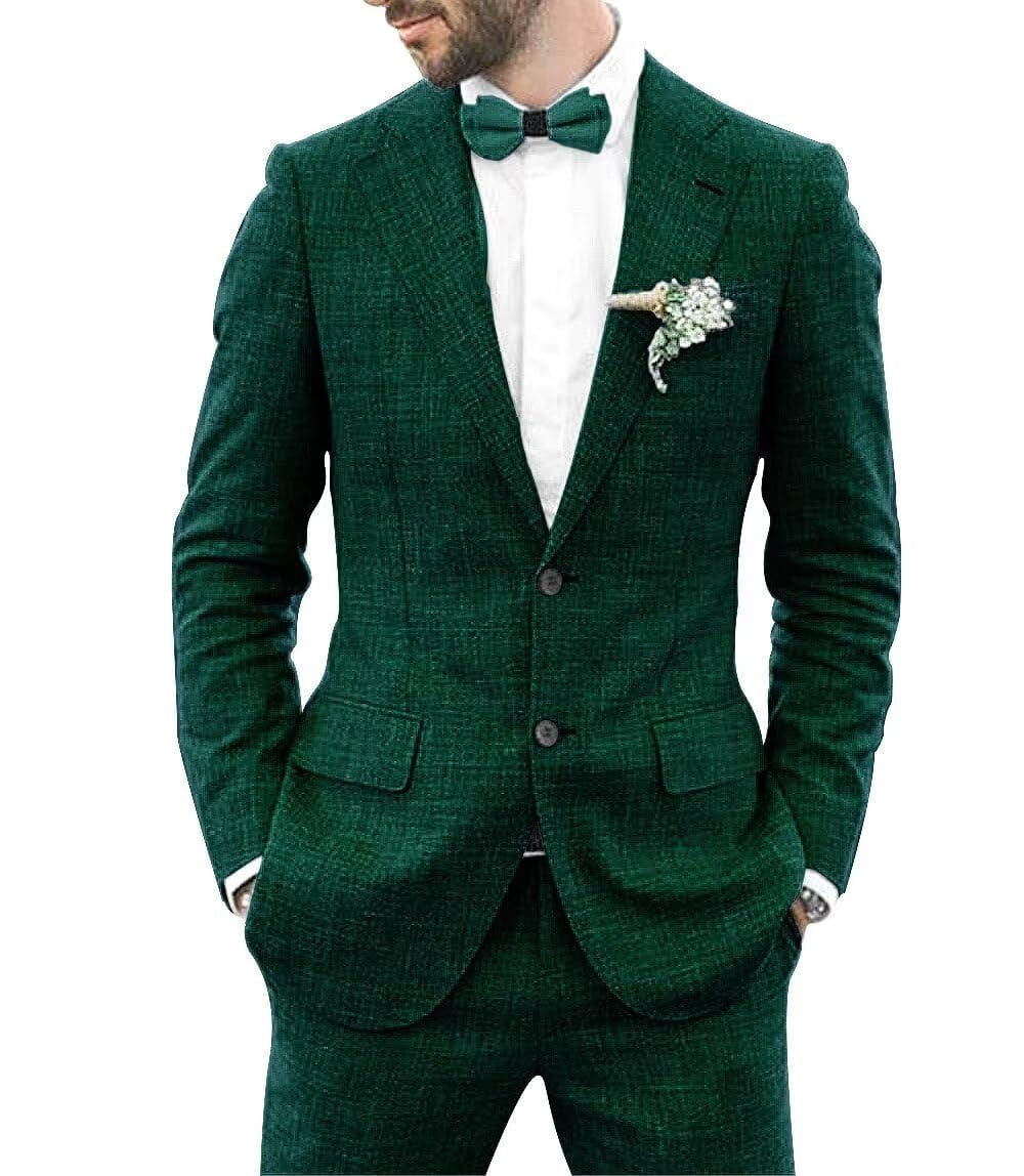 Two-Piece Dark Green Business Suit for Men with Silk Shawl main image 0