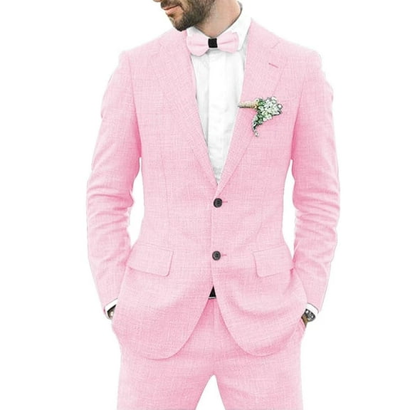 Men s Suit Slim Fit 2 Piece Suit Double Breasted Suit One Button Formal for Wedding Prom Suits Pink 5XL