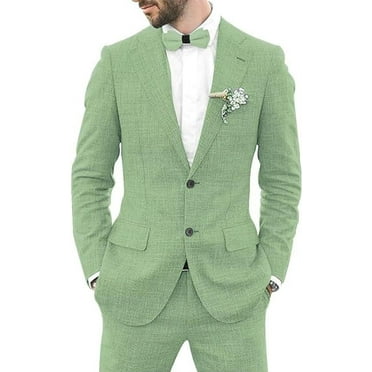 Men s Suit Slim Fit 2 Piece Suit Double Breasted Suit One Button Formal for Wedding Prom Suits Sage Green 5XL