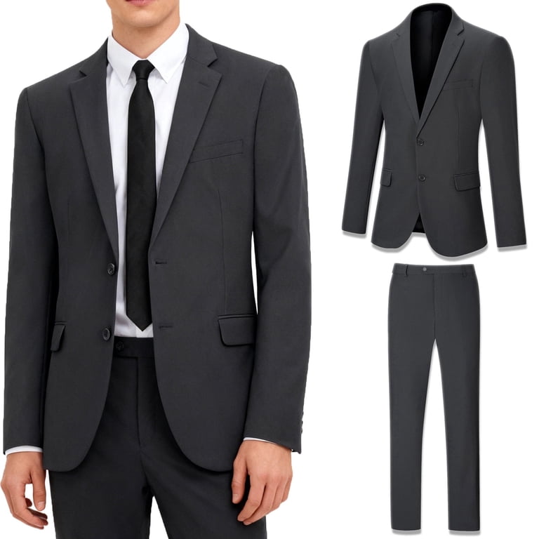 grey dress pants black suit jacket Mens Suit Black Suit Jacket With Gray Pants Casual Black Jacket Grey Pant Men Suits Wedding