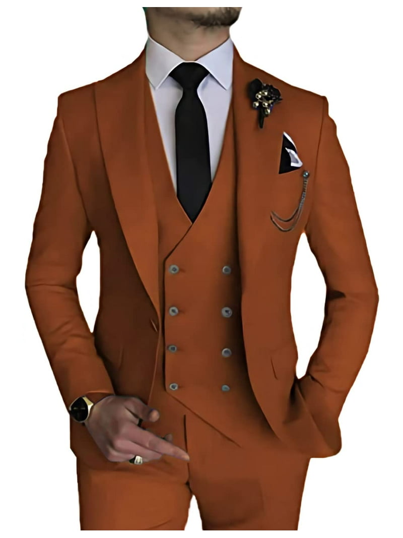 Men's Suit Slim Fit 3 Piece Suit Double Breasted Suit One Button Formal  Wedding Prom Suits Orange Red XXS - Walmart.com