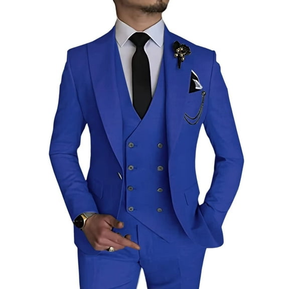 Men's Suit Slim Fit 3 Piece Suit Double Breasted Suit One Button Formal Wedding Prom Suits Royal Blue M
