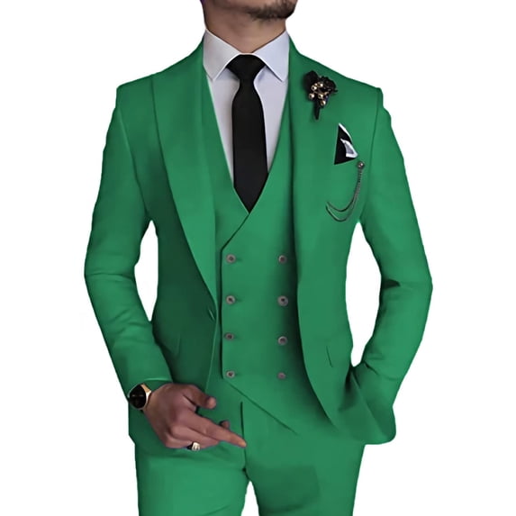Men's Suit Slim Fit 3 Piece Suit Double Breasted Suit One Button Formal for Wedding Prom Suits Green 5XL