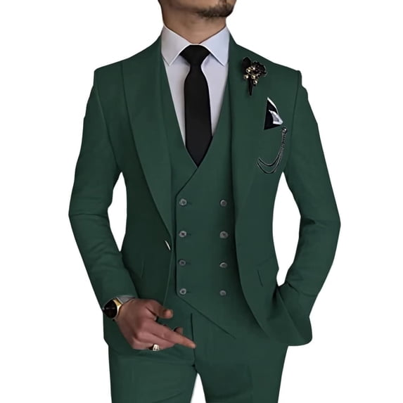 Men's Suit Slim Fit 3 Piece Suit Double Breasted Suit One Button Formal for Wedding Prom Suits Hunt Green 5XL