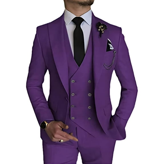 Men's Suit Slim Fit 3 Piece Suit Double Breasted Suit One Button Formal for Wedding Prom Suits Purple 5XL