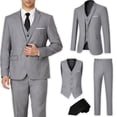 thumbnail image 1 of Men's Suit Slim Fit 3 Pieces Suit Set, Business Casual Suits for Men Two Button Soild Jacket Vest Pants Set with Tie, 1 of 6