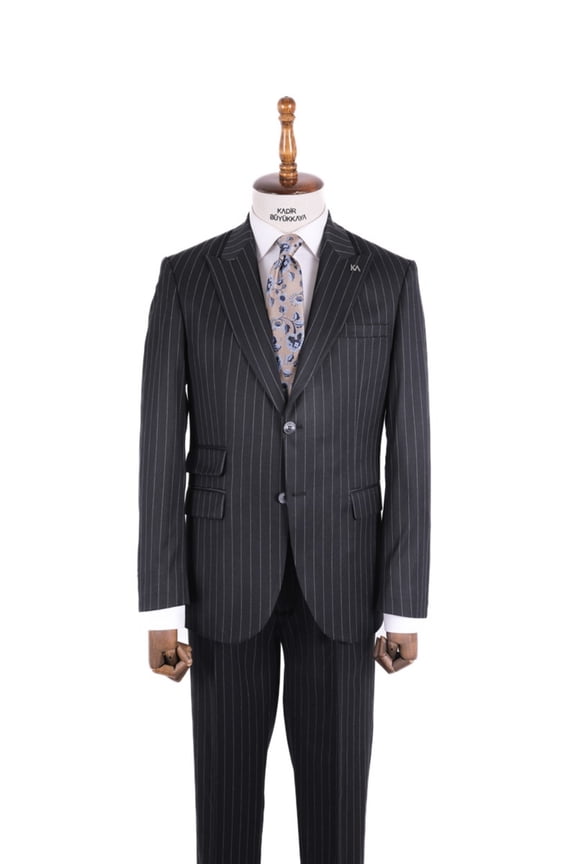 Men's Suit, Slim Fit Handmade Polyester Black Elegance Pleated Suit