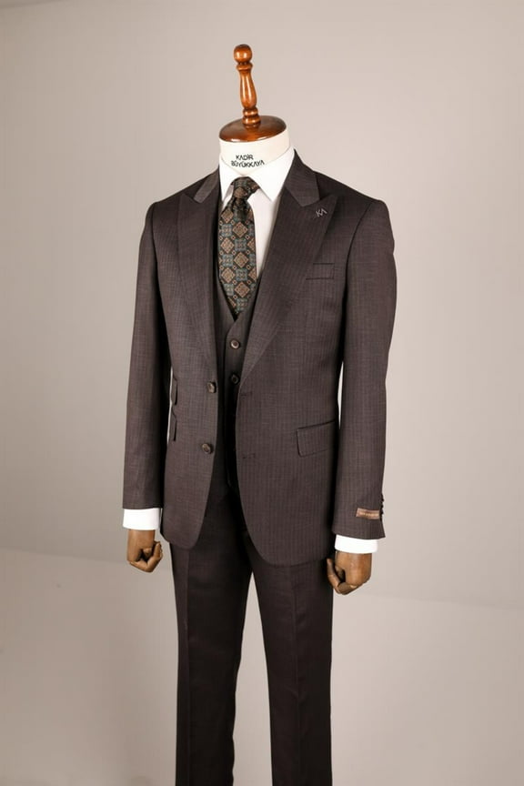 Men's Suit Swallow Collar Slim Fit with Woven Vest Brown Suit