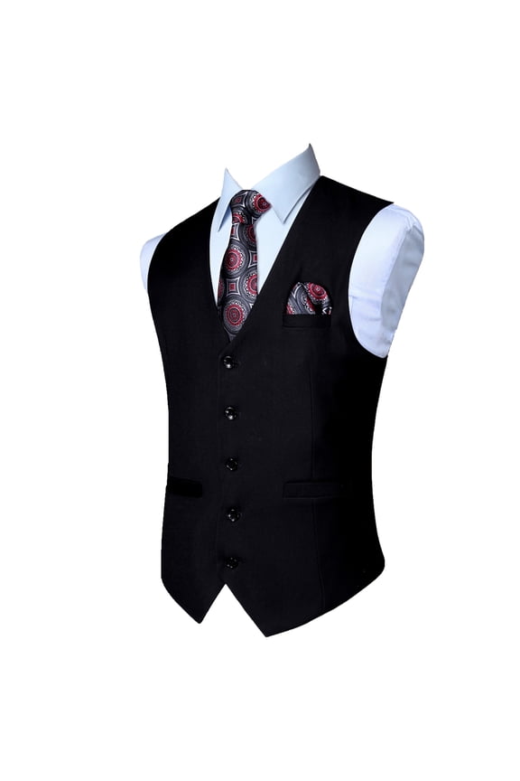 Men's Suit Vest Black Business Formal Dress Waistcoat Vest with 3 Pockets for Suit or Tuxedo 3XL