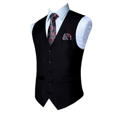 Men's Suit Vest Black Business Formal Dress Waistcoat Vest with 3 Pockets Suit Slim Fit Tuxedo L