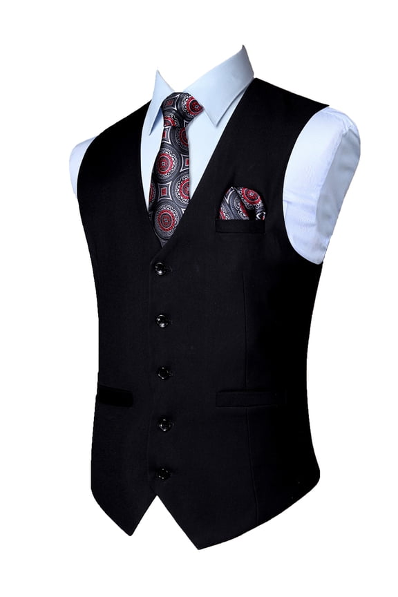Men Black Suit Vest Dress Vests Business Formal Wedding Waistcoat with 3 Pockets for Suit Tuxedo XL