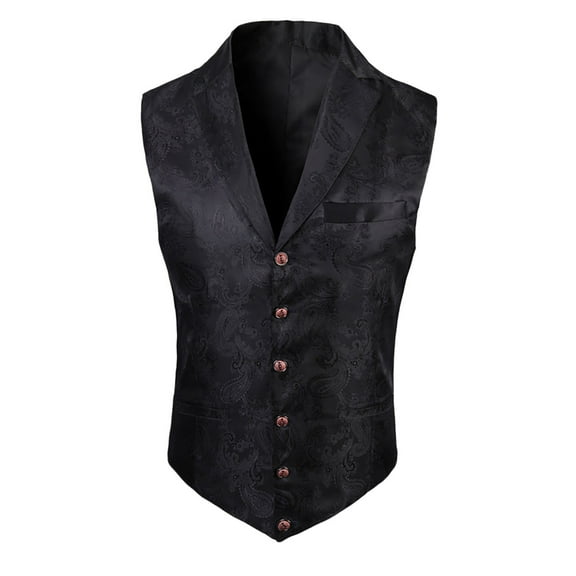Men's Suit Vest Business Formal Print Button Down Collar Dress Waistcoat Vest for Suit or Tuxedo Wedding Work Party