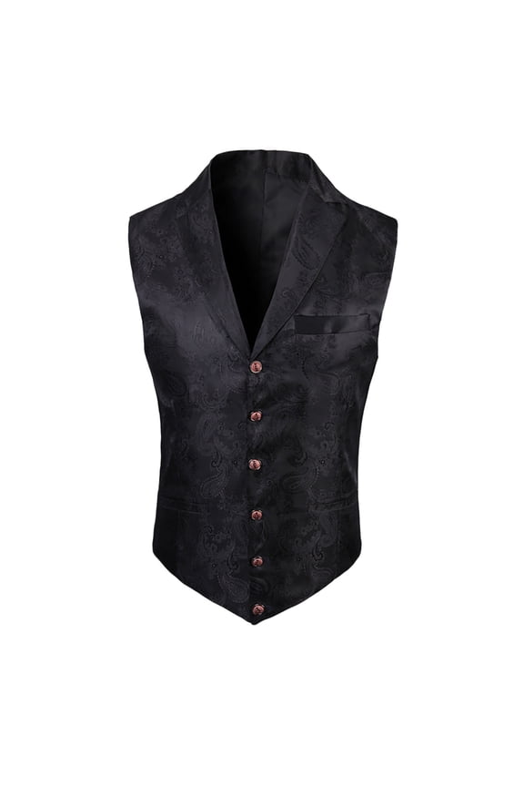 Men's Suit Vest Business Formal Print Button Down Collar Dress Waistcoat Vest for Suit or Tuxedo Wedding Work Party