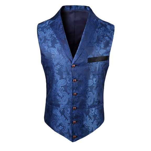 Men's Suit Vest Business Formal Print Button Down Collar Dress Waistcoat Vest for Suit or Tuxedo Wedding Work Party