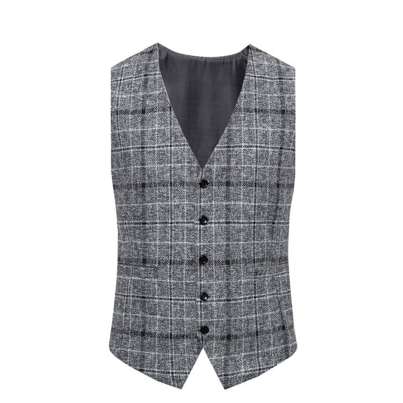 Men's Suit Vest Plaid Dress Vest Slim Fit Formal Business Waistcoat Tuxedo V-Neck Wool Blend Sleeveless Blazers