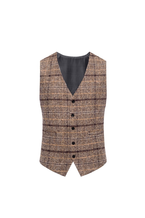 Men's Suit Vest Plaid Dress Vest Slim Fit Formal Business Waistcoat Tuxedo V-Neck Wool Blend Sleeveless Blazers