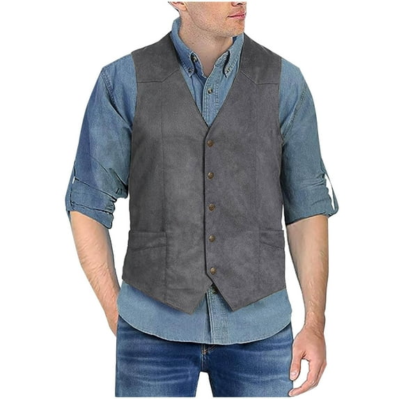 Men's Suit Vest Slim Fit Formal Business Dress Vest Casual Wedding Waistcoat Gray XL