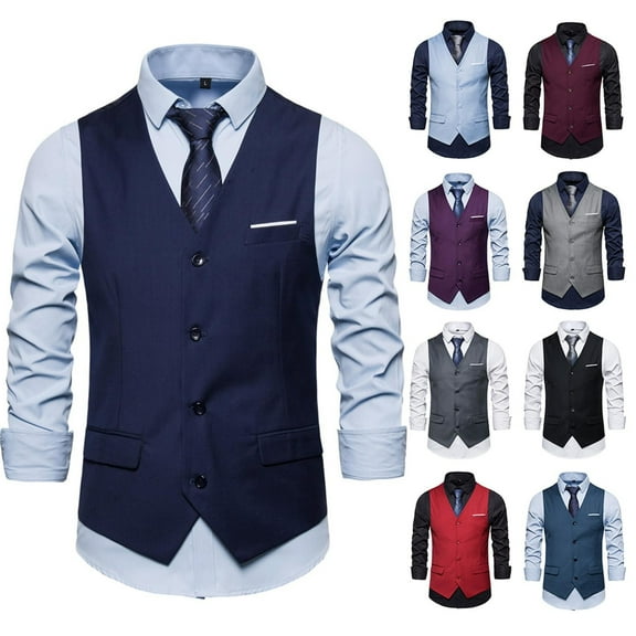 Men's Suit Vest Slim Fit Formal Dress Waistcoat Casual Business Vests for Suit or Tuxedo Gray S