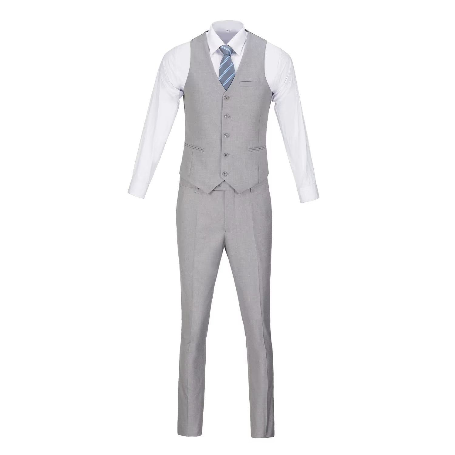 Men s Suits 3 Pieces Vest Pants and Shirt Set V Neck Slim Fit Casual Waistcoat Suit