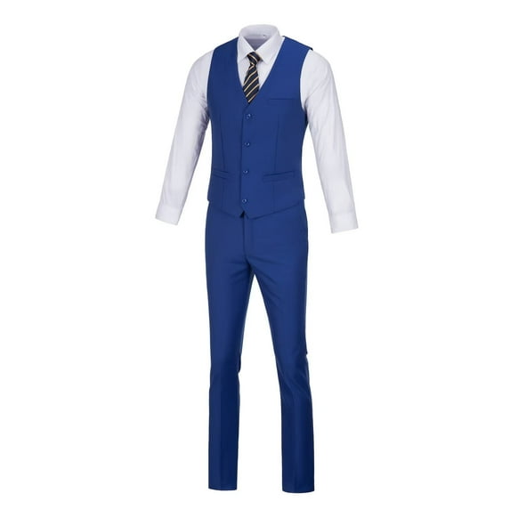 Men's Suits 3 Pieces Vest Pants and Shirt Set V-Neck Slim Fit Casual Waistcoat Suit