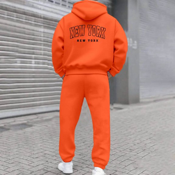 Men's Suits For Outdoor Leisure Stylish Hoodie Set Fleece Sweatshirts Long Sleeve Pullover New pure cotton autumn and winter styles,A-Orange L