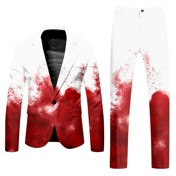 Men's Suits Male Halloween Long Sleeve Coat and Pants Two Piece Printed Button Pocket Suit for Holiday Party Events