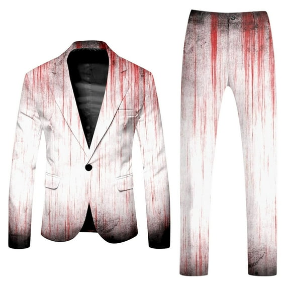 Men's Suits Male Halloween Long Sleeve Coat and Pants Two Piece Printed Button Pocket Suit for Holiday Party Events