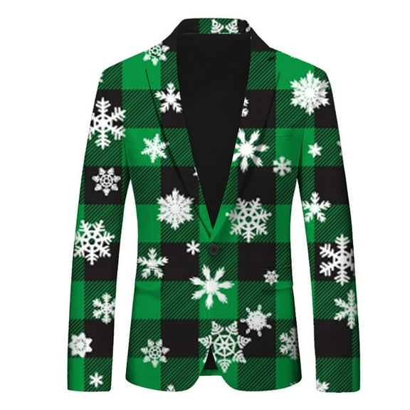 Men's Suits New Christmas Snowflake Santa Print Pocket Lapel Button Suit Jacket Suit Style Two Comfortable Stylish Suits