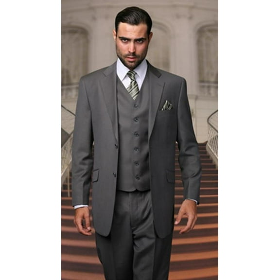 Men's Suits with Vest Charcoal Gray 3 Piece Solid Color Vinci V2TR