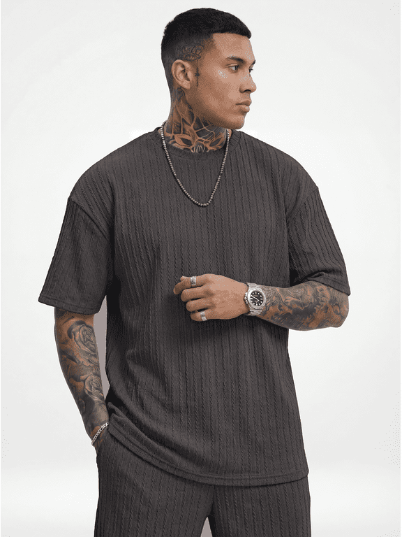 Men’s Summer 2 Piece Outfit, Short Sleeve T-Shirt and Drawstring Shorts Matching Set, Casual Vacation Beach Outfit