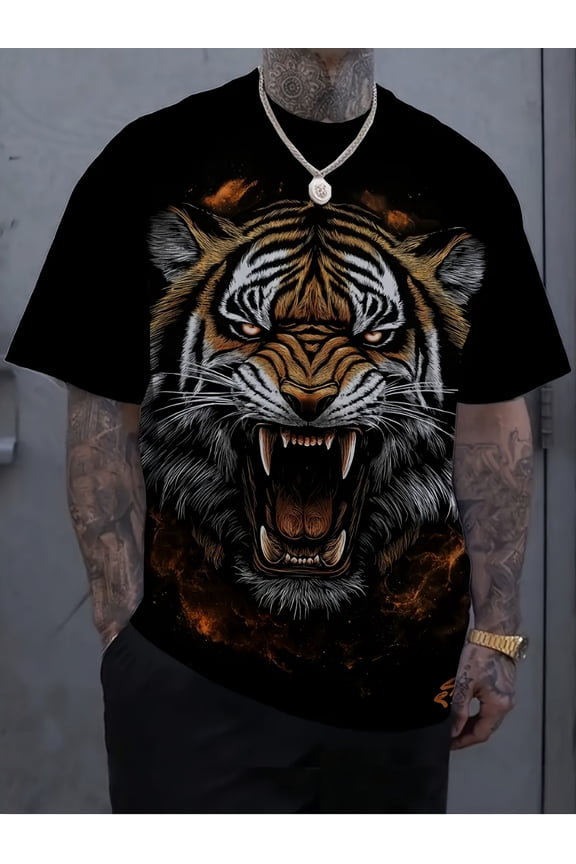Men's Summer 3D Tiger Print T-Shirt Casual Short Sleeve Crew Neck T-Shirt Regular Fit Fashion Streetwear Short Sleeve T-Shirt