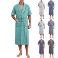 thumbnail image 1 of Men’s Summer Bathrobe Lightweight & Breathable Short Sleeve Robe with Pockets Men's Solid Color V Neck Belt Bathrobe, 1 of 9