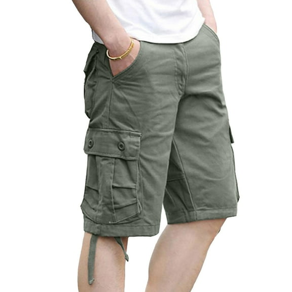 Men's Summer Beach Cargo Shorts, Trendy Loose Multi-Pocket 5-Inch Outdoor Shorts for Casual Wear & Sports ,Army Green L