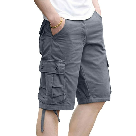 Men's Summer Beach Cargo Shorts, Trendy Loose Multi-Pocket 5-Inch Outdoor Shorts for Casual Wear & Sports ,Dark Gray L