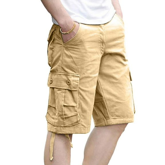Men's Summer Beach Cargo Shorts, Trendy Loose Multi-Pocket 5-Inch Outdoor Shorts for Casual Wear & Sports ,Khaki XL
