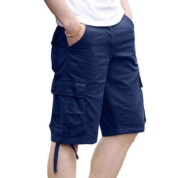 Men's Summer Beach Cargo Shorts, Trendy Loose Multi-Pocket 5-Inch Outdoor Shorts for Casual Wear & Sports ,Navy L