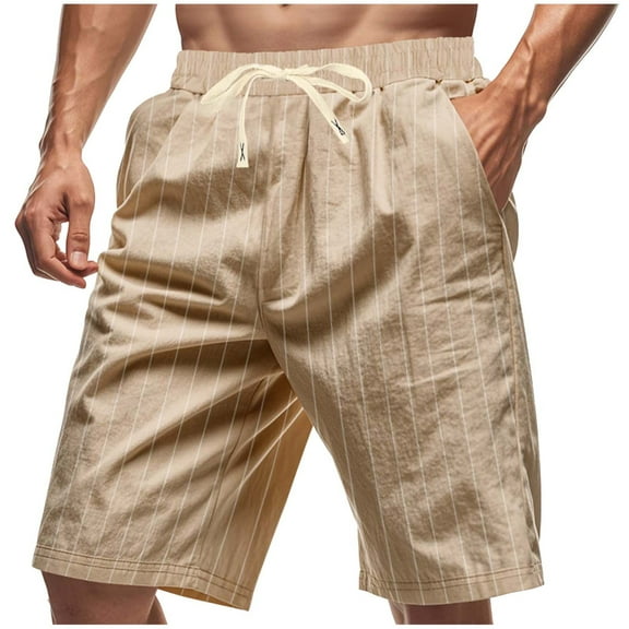 Men's Summer Beach Linen Shorts Summer Elastic Waist Drawstring Shorts Lightweight Casual Shorts