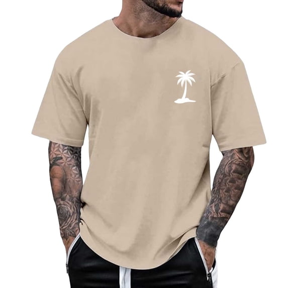 Men's Summer Beach Little Tree Print Short Sleeve Round Neck T Shirt, Polyester, Lightweight, Skin friendly, for Casual & Active Occasions